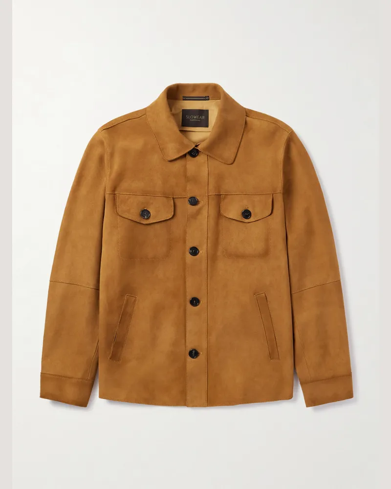 Incotex Montedoro Hemdjacke aus Veloursleder Braun