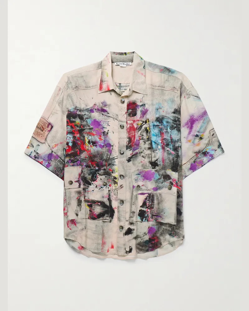 Acne Studios Oversized-Hemd aus bedrucktem Crêpe de Chine mit Trompe-l'œil-Effekt Lila