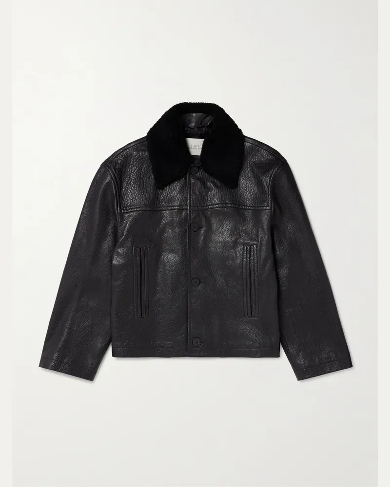 Studio Nicholson Lederjacke mit Shearling-Kragen Schwarz