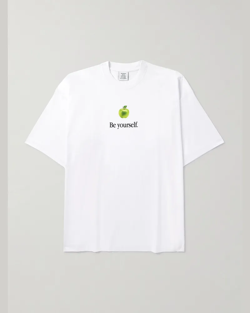 VETEMENTS Be Yourself Oversized Printed Cotton-Jersey T-Shirt White