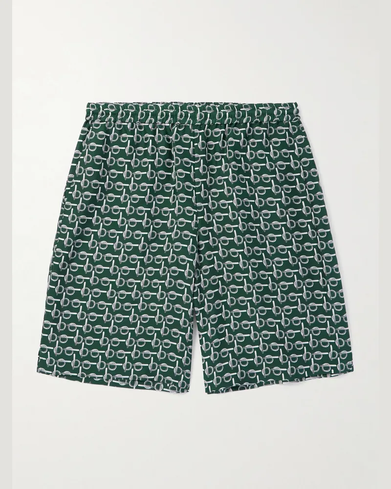 Burberry Gerade geschnittene Shorts aus bedruckter Seidenpopeline Grün