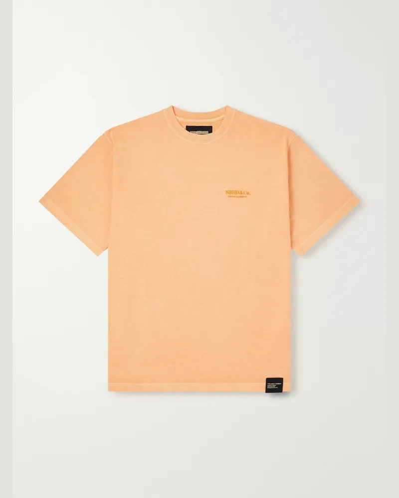 Neighborhood Logo-Embroidered Cotton-Jersey T-Shirt Orange