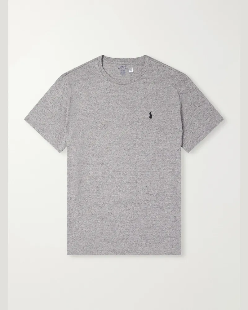 Ralph Lauren Logo-Embroidered Cotton-Jersey T-Shirt Gray