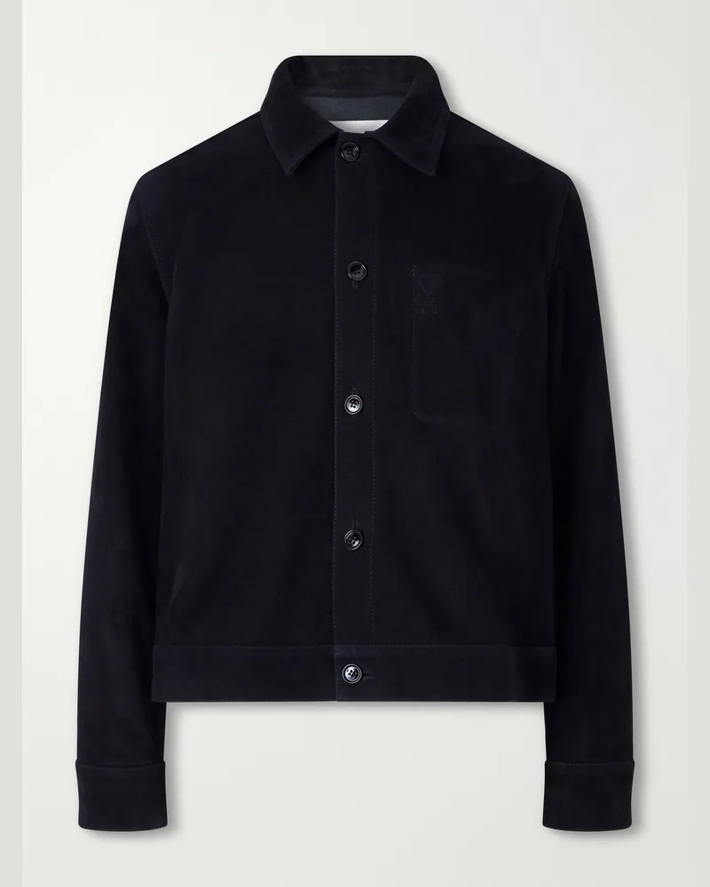 AMI Paris Logo-Embossed Suede Jacket Black