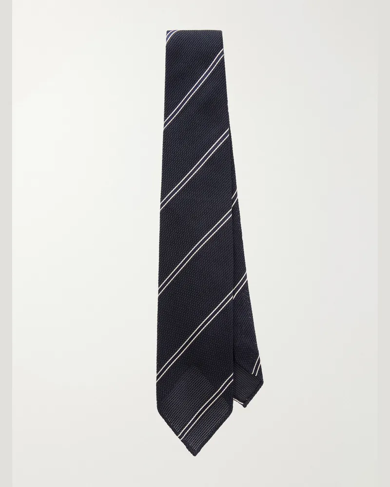 Drake's 7cm Striped Silk Tie Blue