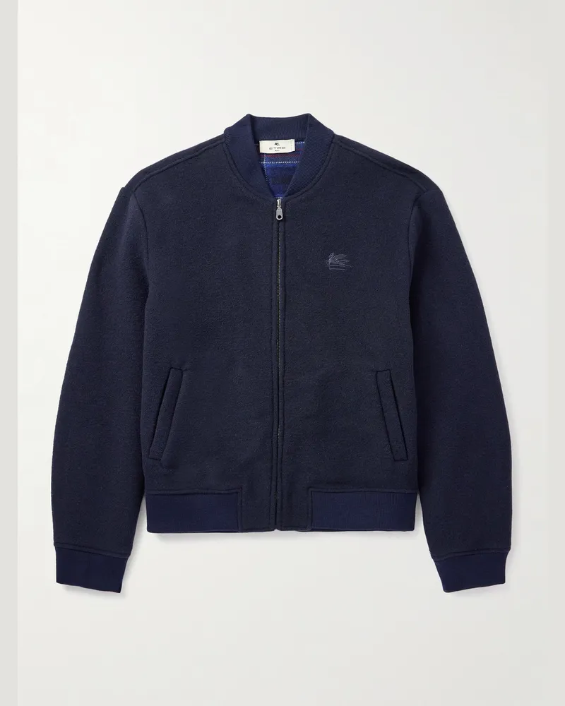 Etro Bomberjacke aus einer Wollmischung mit Logostickerei Blau