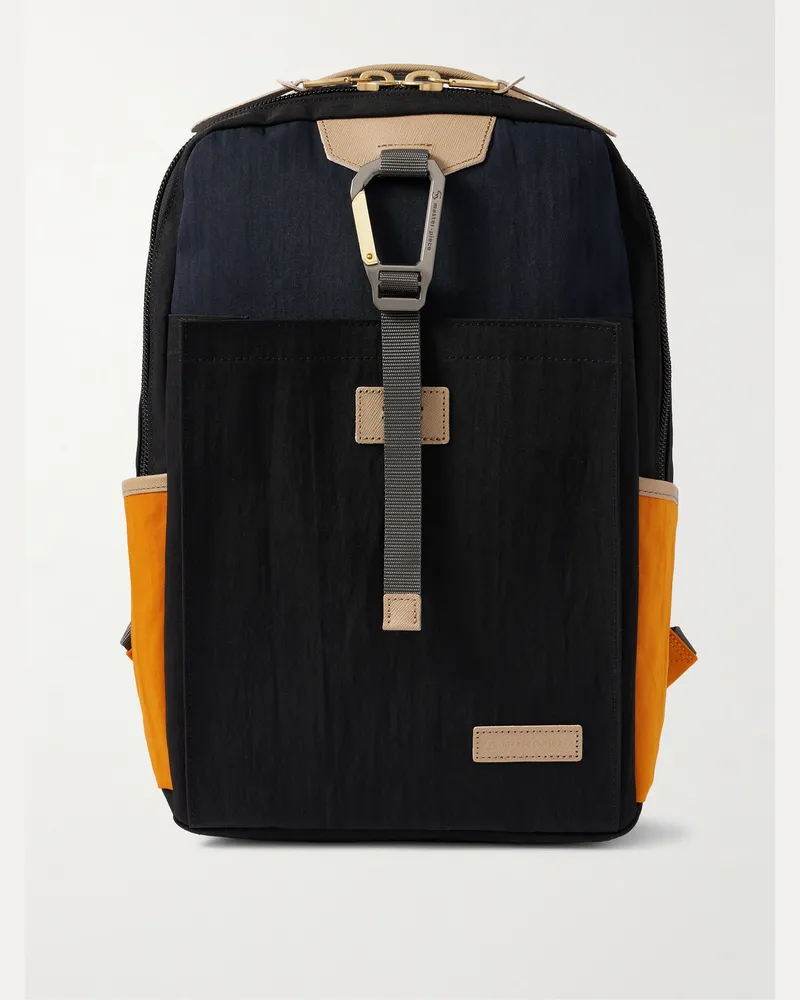 MASTER PIECE Link Colour-Block Leather and Webbing-Trimmed Nylon Backpack Black