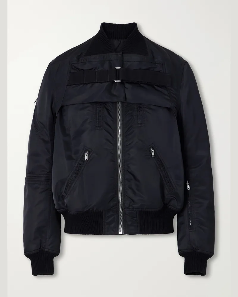 Rick Owens Two-Piece Buckled Rib-Trimmed Satin Bomber Jacket Black