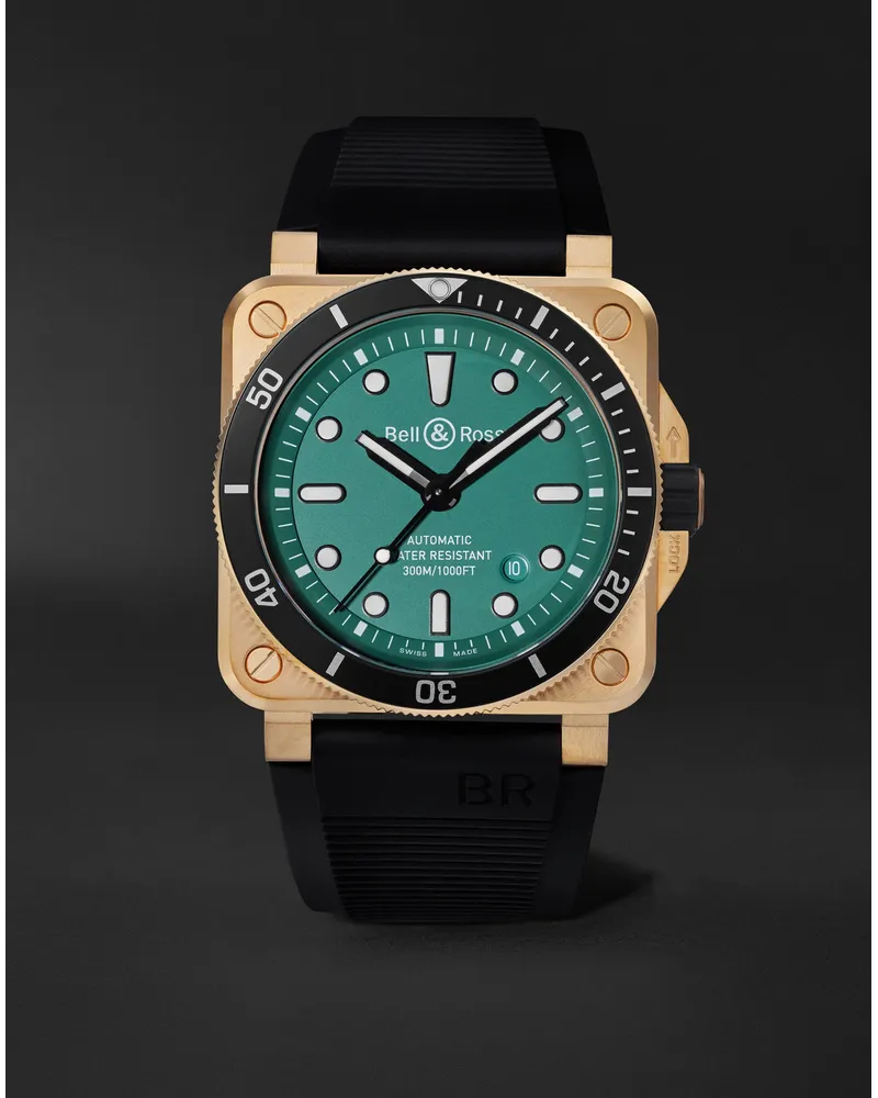 Bell & Ross BR 03-92 Diver 42 mm Uhr aus Bronze mit automatischem Aufzug und Kautschukarmband in limitierter Auflage, Ref.-Nr.: BR0392-D-LT-BR/SRB Grün