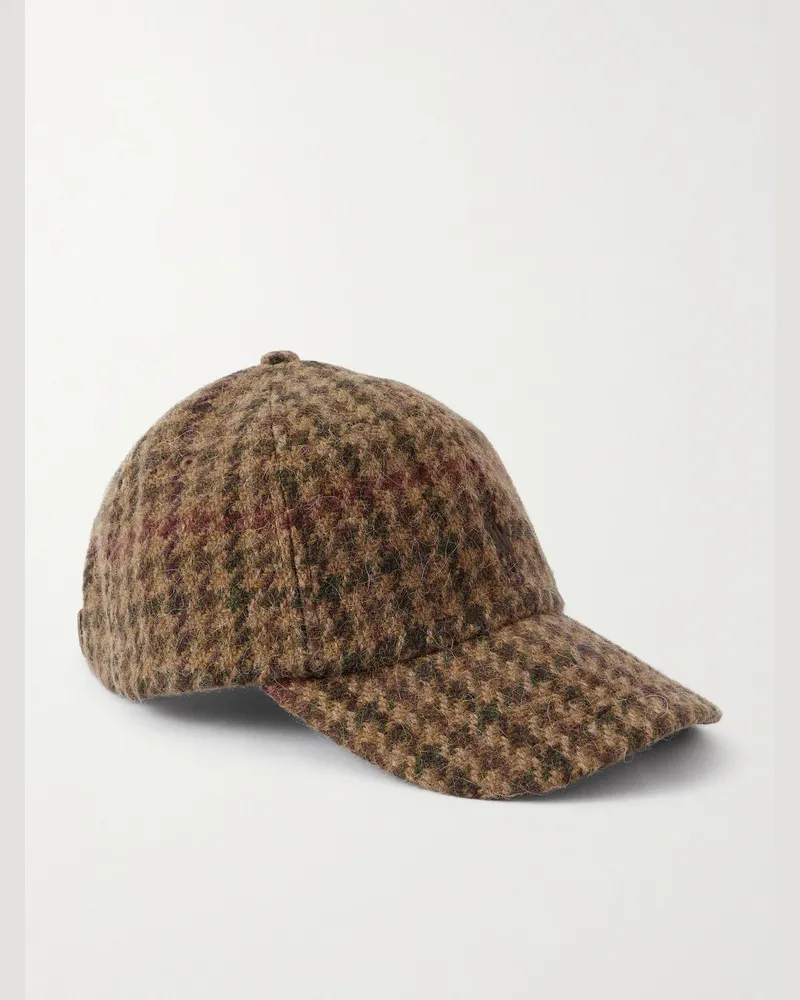 Ralph Lauren Baseballkappe aus einer Woll-Alpakawollmischung mit Hahnentrittmuster, Lederbesatz und Logostickerei Neutral