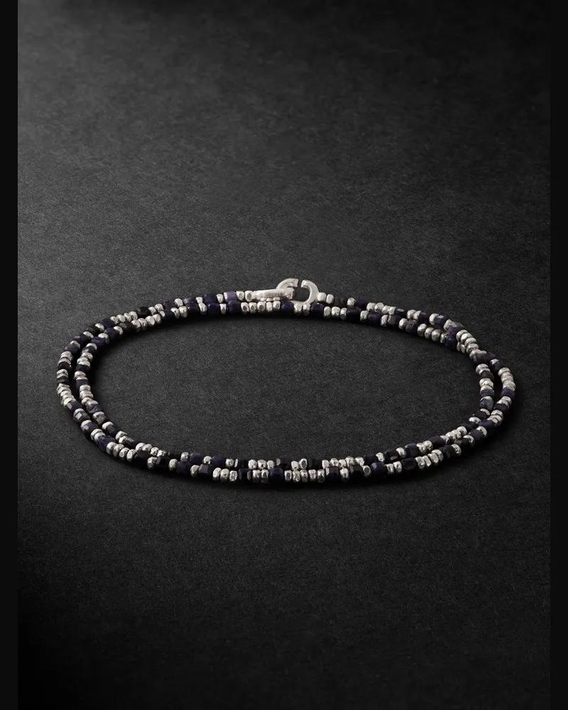 MAOR Percep Two Sterling Silver, Sapphire and Lapis Lazuli Beaded Wrap Bracelet Blue
