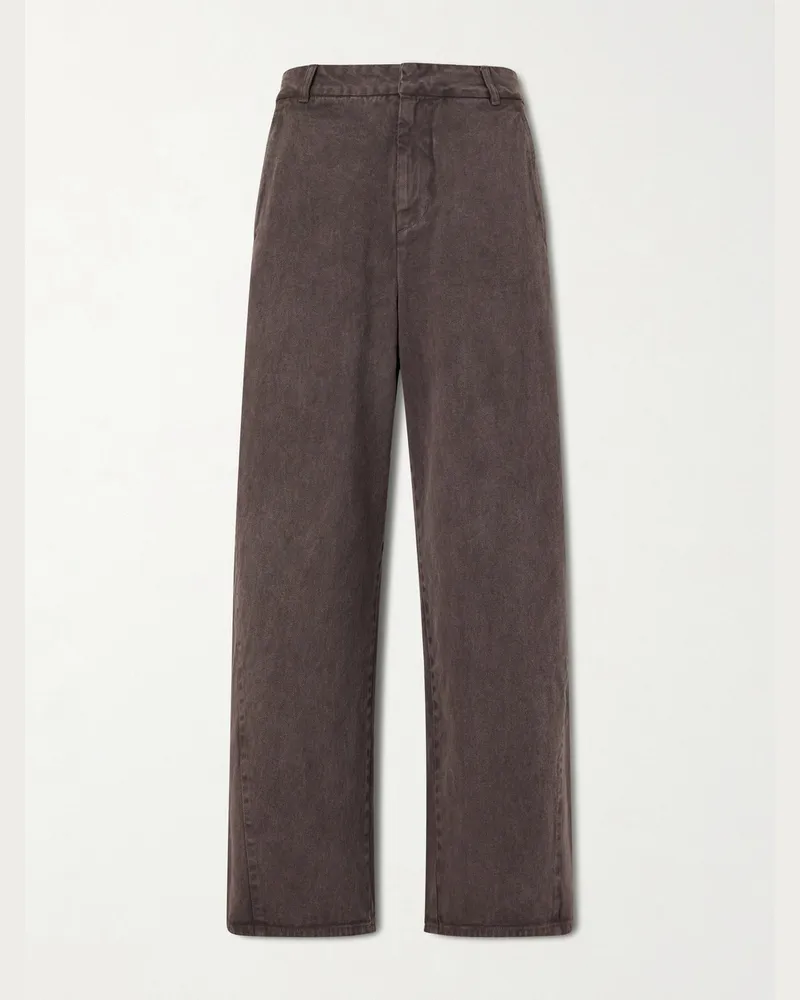 AMOMENTO Garment Dyed Wide-Leg Jeans Brown