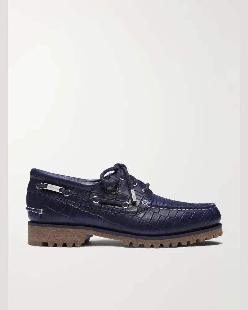 Timberland Jacquemus Croc-Effect Leather Boat Shoes Blue