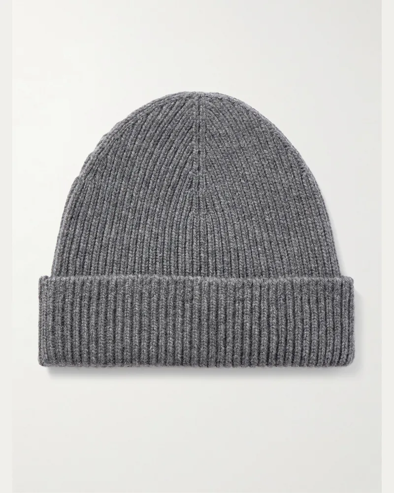 Johnstons of Elgin Beanie aus Kaschmir in Rippstrick Grau