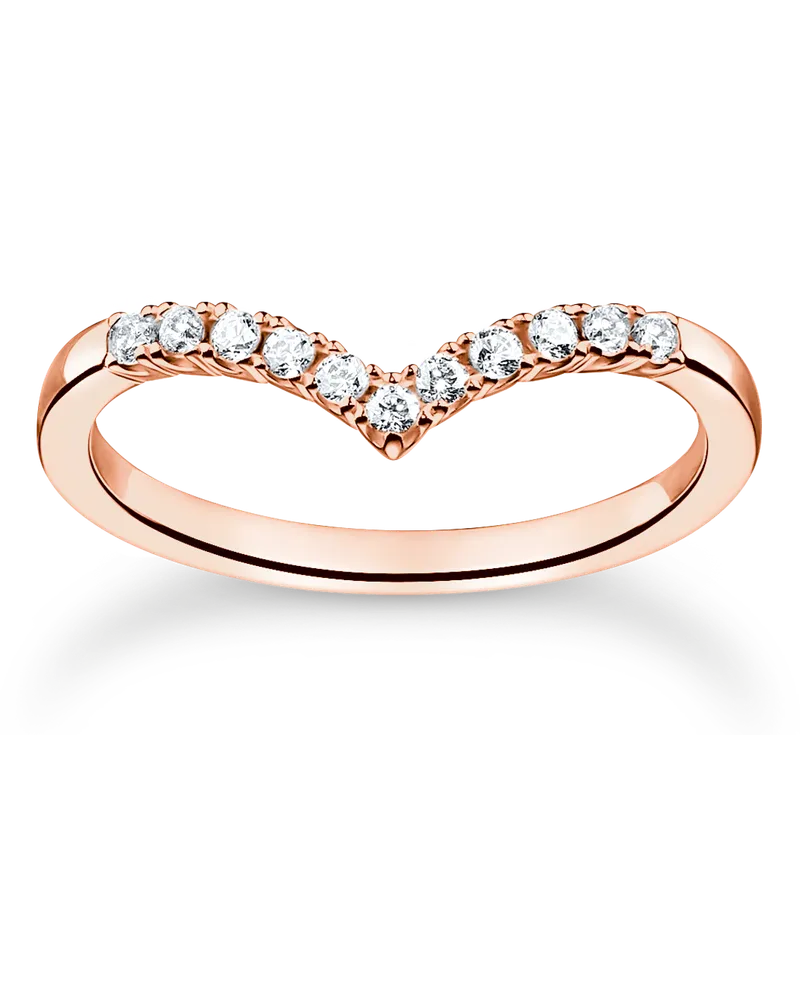 Thomas Sabo Damen Ring V-Form mit weißen Steinen roségold, Sterlingsilber Roségold vergoldet, Charming Collection Roségoldfarben