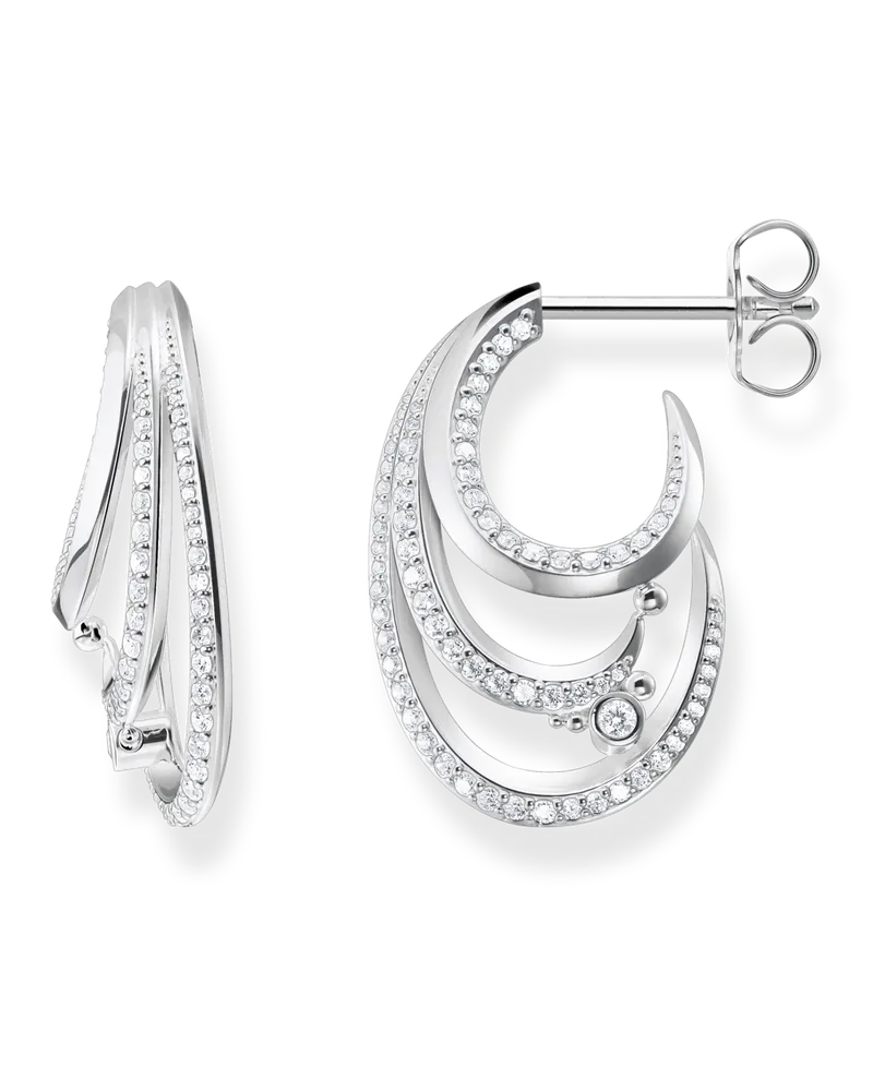 Thomas Sabo Damen Creolen Welle mit weißen Steinen, Sterlingsilber Silberfarben