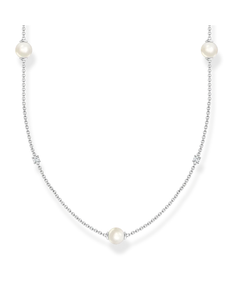 Thomas Sabo Damen Kette Perlen mit weißen Steinen silber, Sterlingsilber, Charming Collection Silberfarben