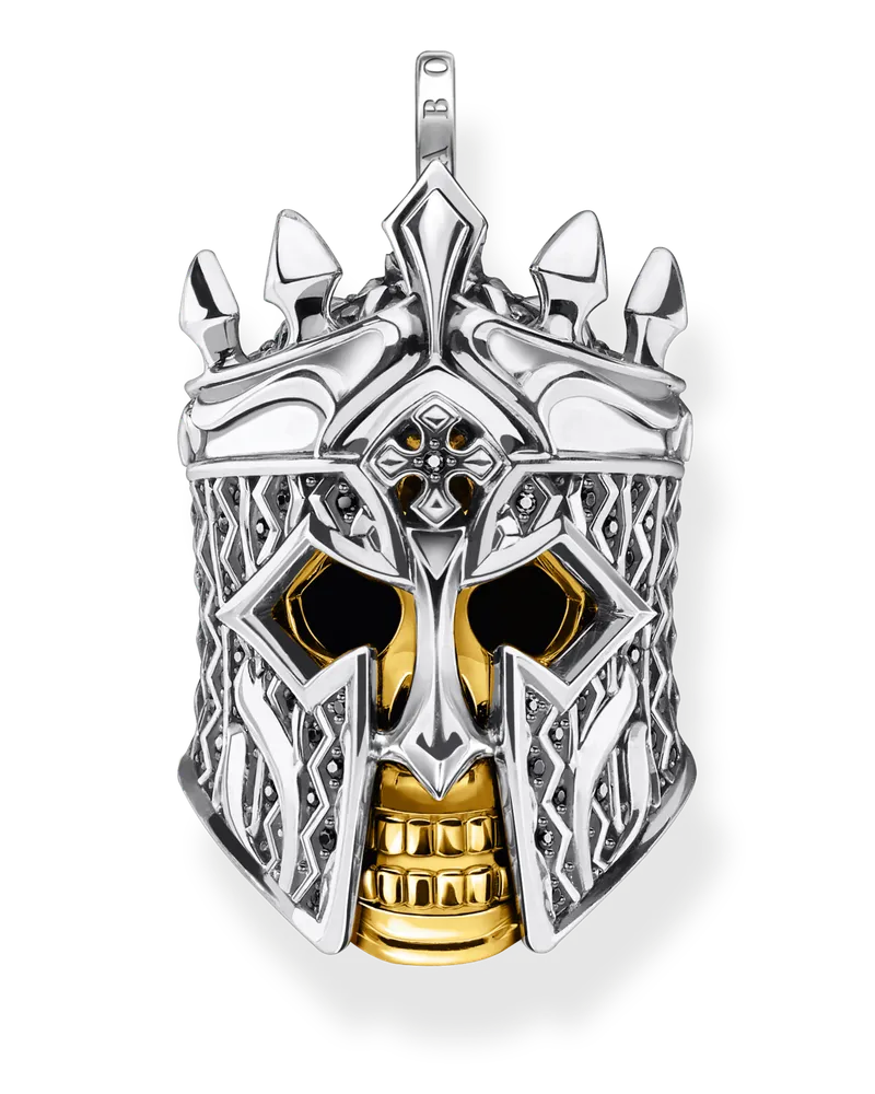 Thomas Sabo Herren Anhänger Totenkopf Ritter, Sterlingsilber Gelbgold vergoldet Gelbgoldfarben