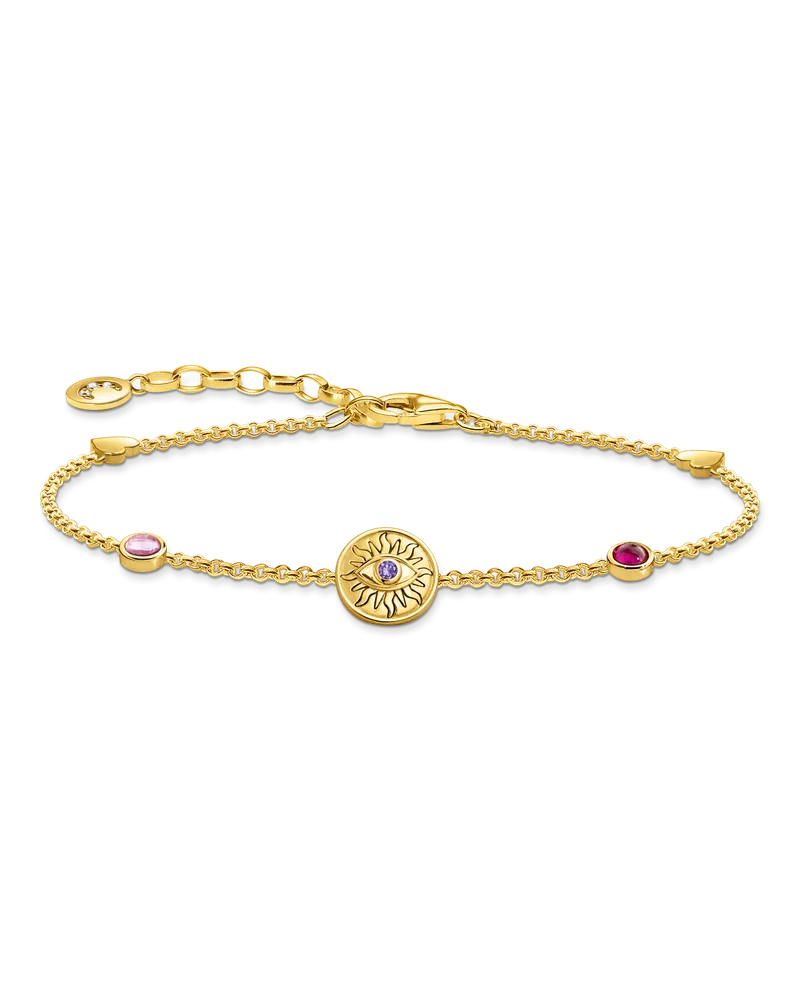 Thomas Sabo Damen Armband mit symbolischer Sonne, bunten Steinen und Herzen vergoldet, Sterlingsilber Gelbgold vergoldet Gelbgoldfarben