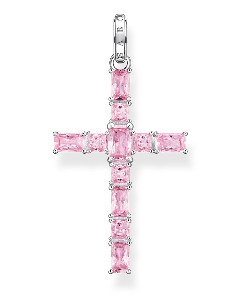 Thomas Sabo Damen Anhänger Kreuz mit pinken Steinen Silber, Sterlingsilber Pink