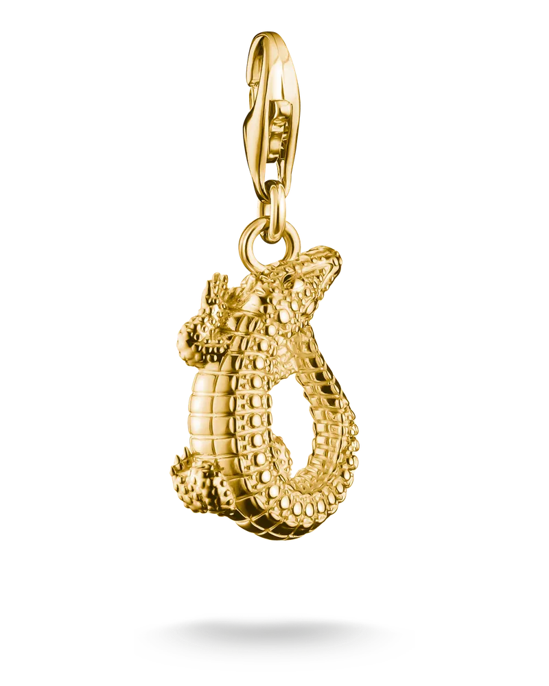 Thomas Sabo Damen Member Charm-Anhänger Krokodil 18k Vergoldung, Sterlingsilber Gelbgold vergoldet, Charm Club Collection Gelbgoldfarben