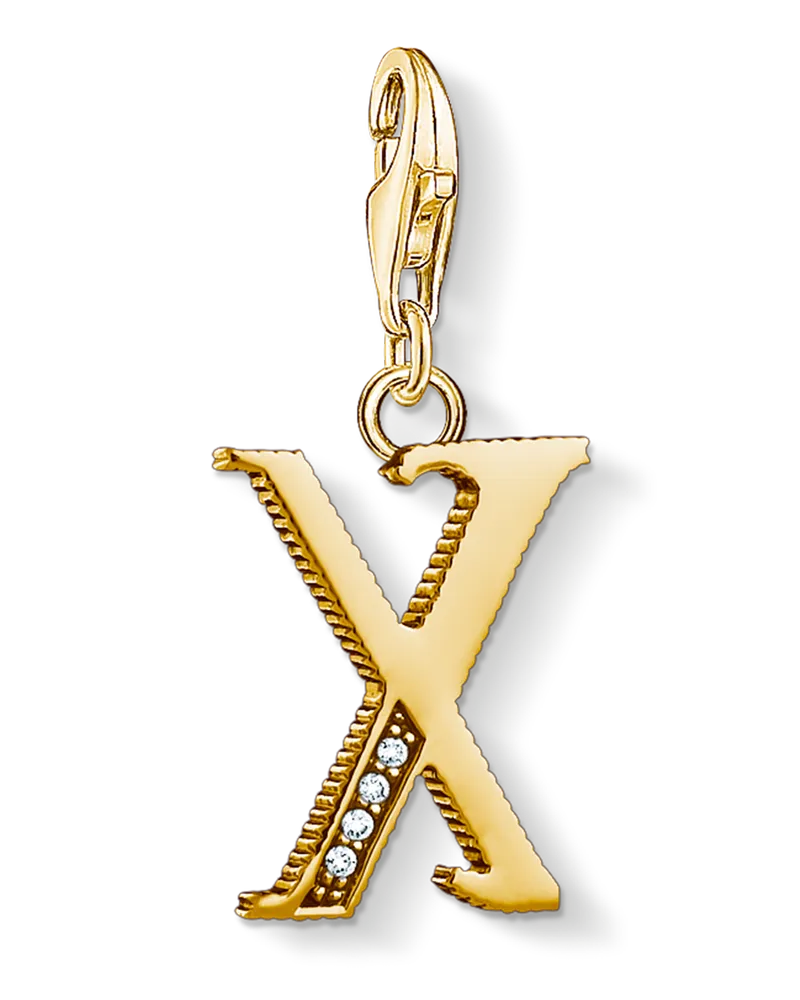 Thomas Sabo Herren Charm-Anhänger Buchstabe X gold, Sterlingsilber Gelbgold vergoldet, Charm Club Collection Gelbgoldfarben