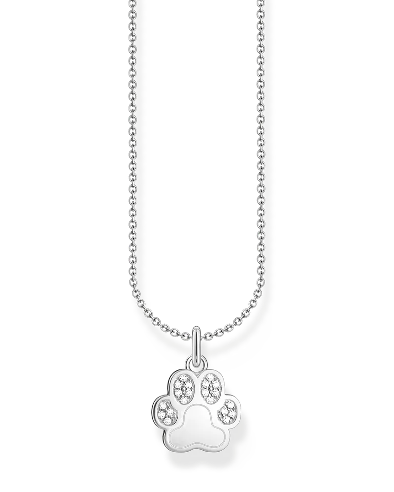 Thomas Sabo Damen Kette mit Pfoten-Anhänger und weißen Steinen Silber, Sterlingsilber, Charming Collection Silberfarben