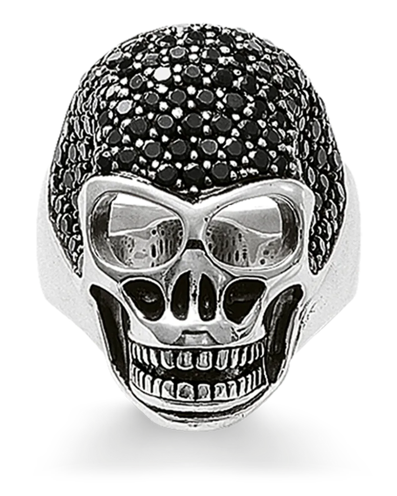 Thomas Sabo Herren Ring Totenkopf Pavé, Sterlingsilber Schwarz