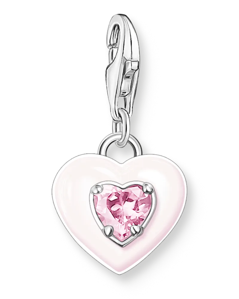 Thomas Sabo Damen Charm-Anhänger Herz mit pinkem Stein Silber, Sterlingsilber, Charm Club Collection Pink