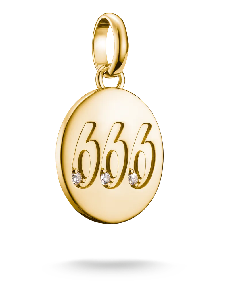 Thomas Sabo Damen Charm-Anhänger Engelzahl 666 mit Steinen Connect vergoldet mit Gravur, Sterlingsilber Gelbgold vergoldet Gelbgoldfarben