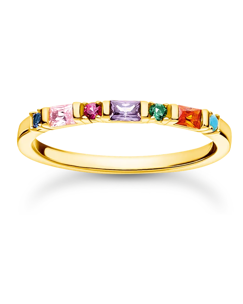 Thomas Sabo Damen Ring bunte Steine gold, 925 Sterlingsilber vergoldet Gelbgold/ Glas-Keramik Stein/ synthetischer Korund/ Zirkonia, Charming Collection Blau