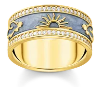 Ring blau mit kosmischen Symbolen vergoldet