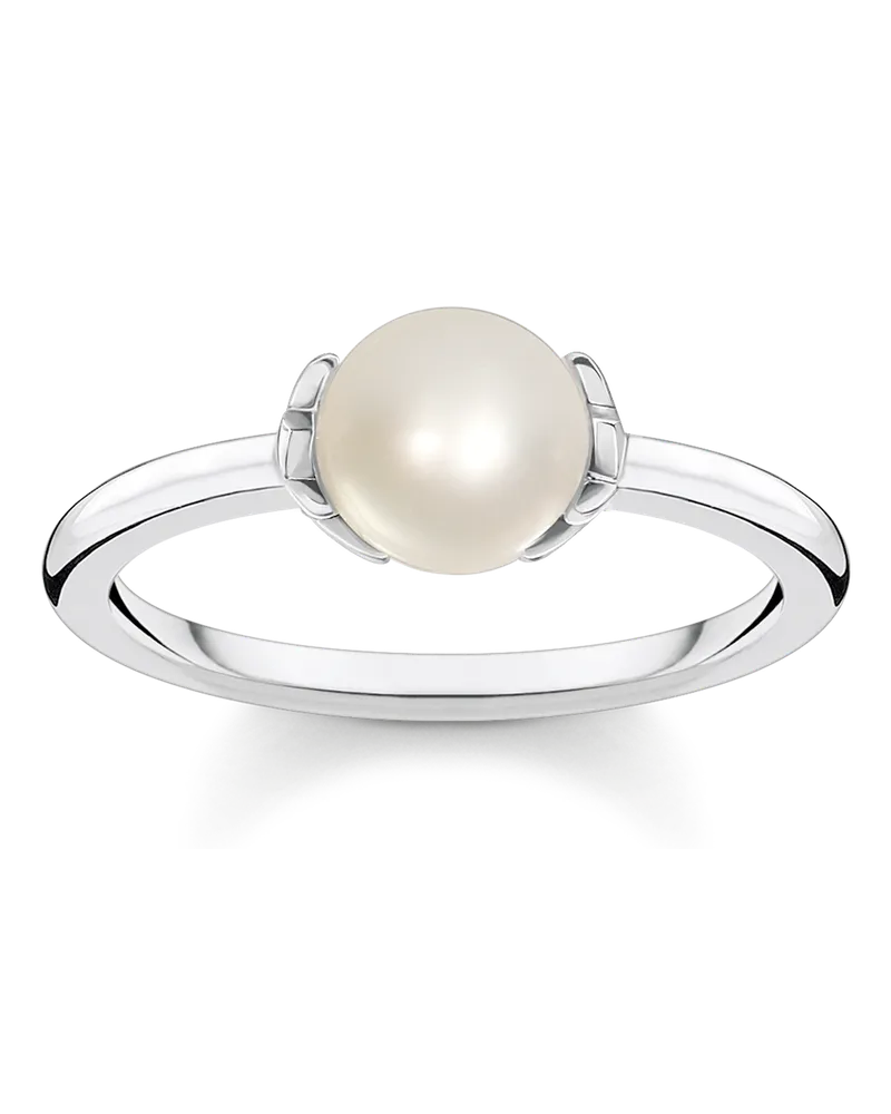 Thomas Sabo Damen Ring Perle mit Sternen, Sterlingsilber Silberfarben