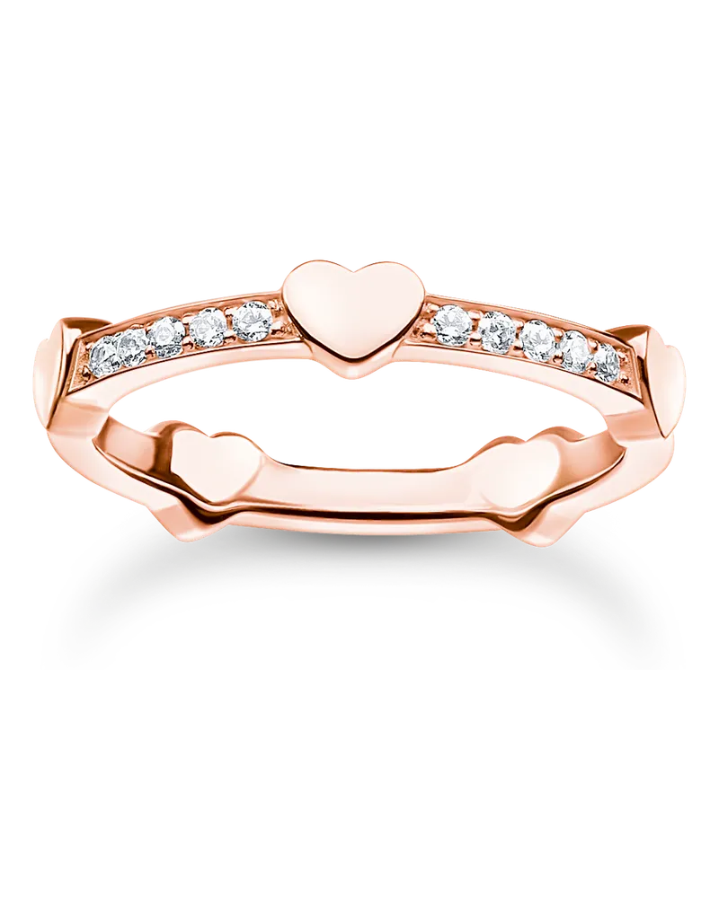 Thomas Sabo Damen Ring Pavé mit Herzen roségold, Sterlingsilber Roségold vergoldet, Charming Collection Roségoldfarben