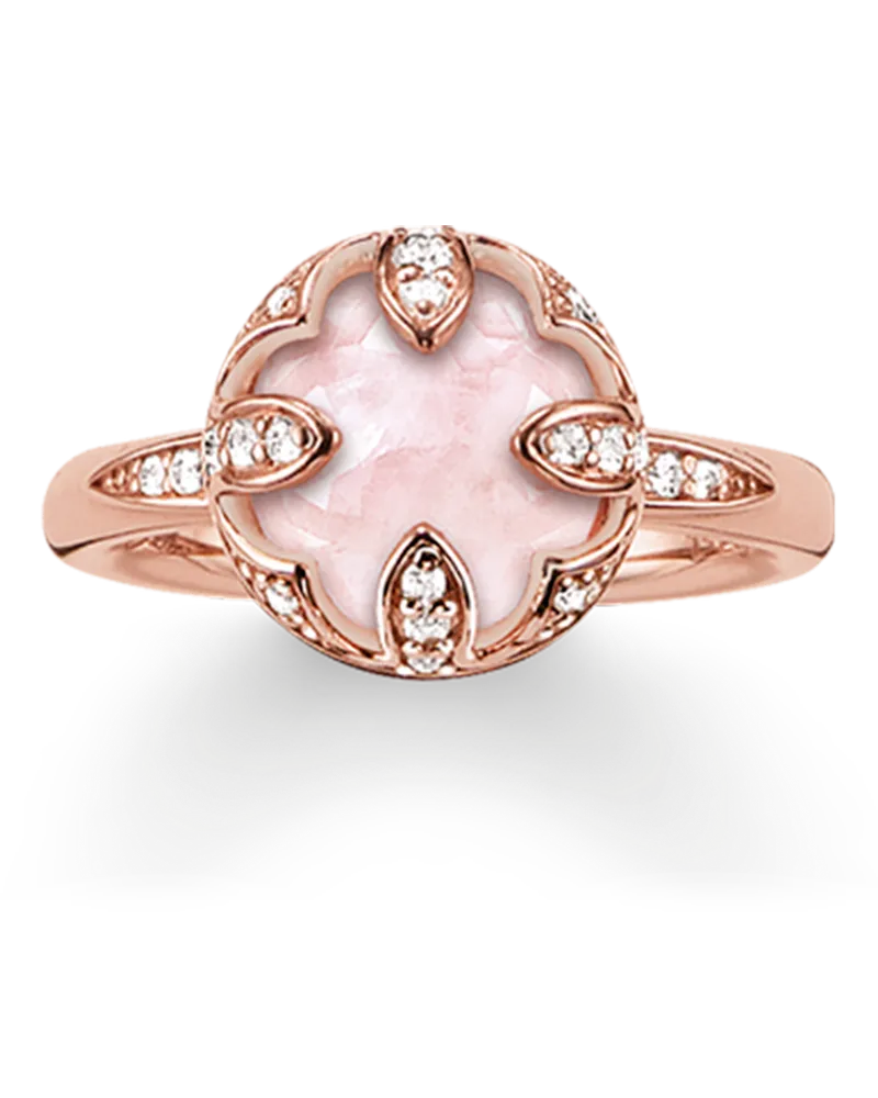 Thomas Sabo Damen Solitärring rosa Lotos, Sterlingsilber Roségold vergoldet Pink