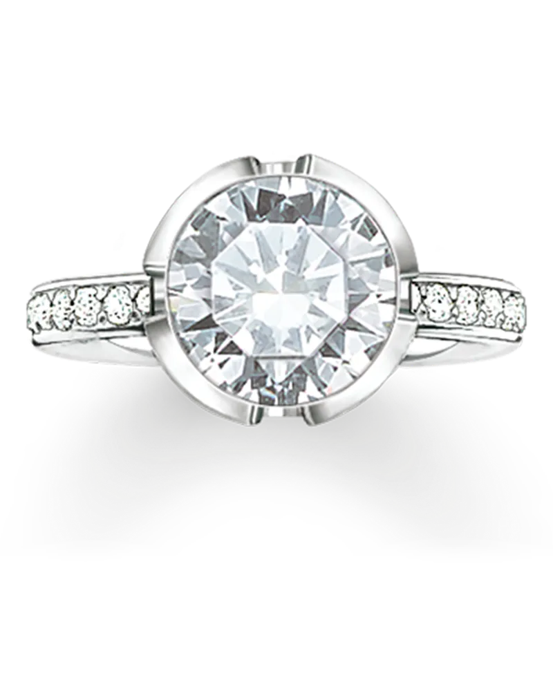 Thomas Sabo Damen Solitärring Signature Line weiß Pavé groß, Sterlingsilber Silberfarben