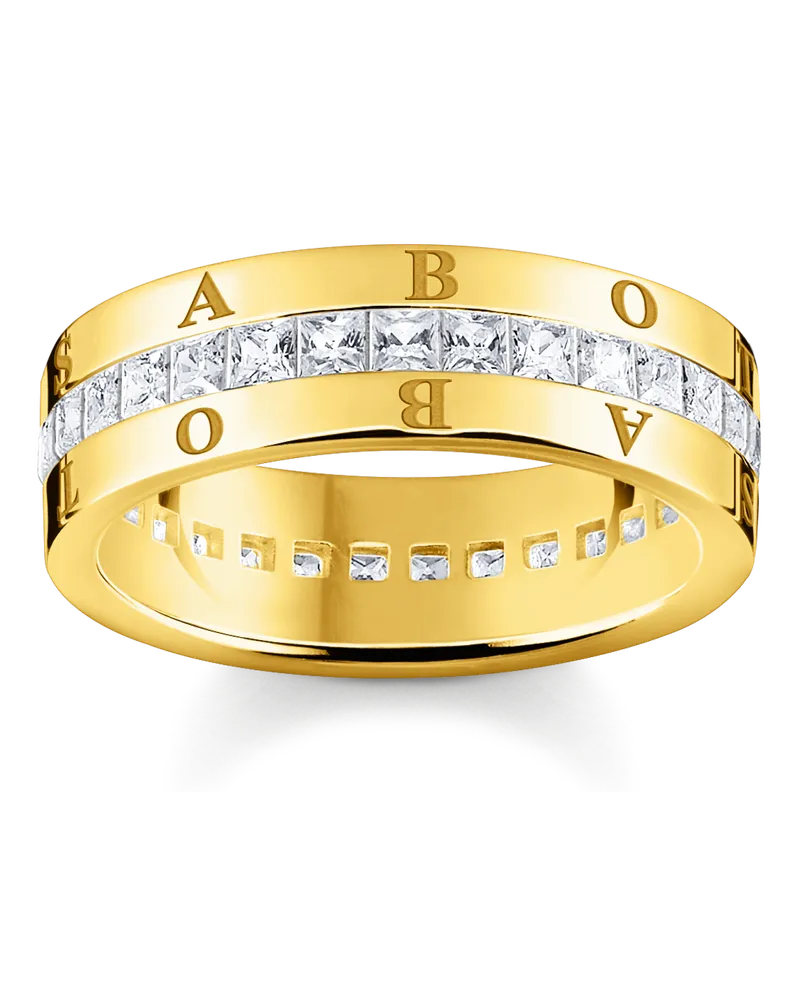 Thomas Sabo Damen Bandring mit weißen Steinen Pavé vergoldet, Sterlingsilber Gelbgold vergoldet Gelbgoldfarben