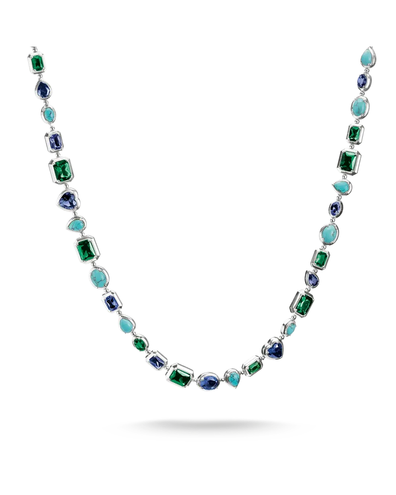 Thomas Sabo Damen Kette mit mehrfarbigen Steinen, Sterlingsilber Dunkelblau