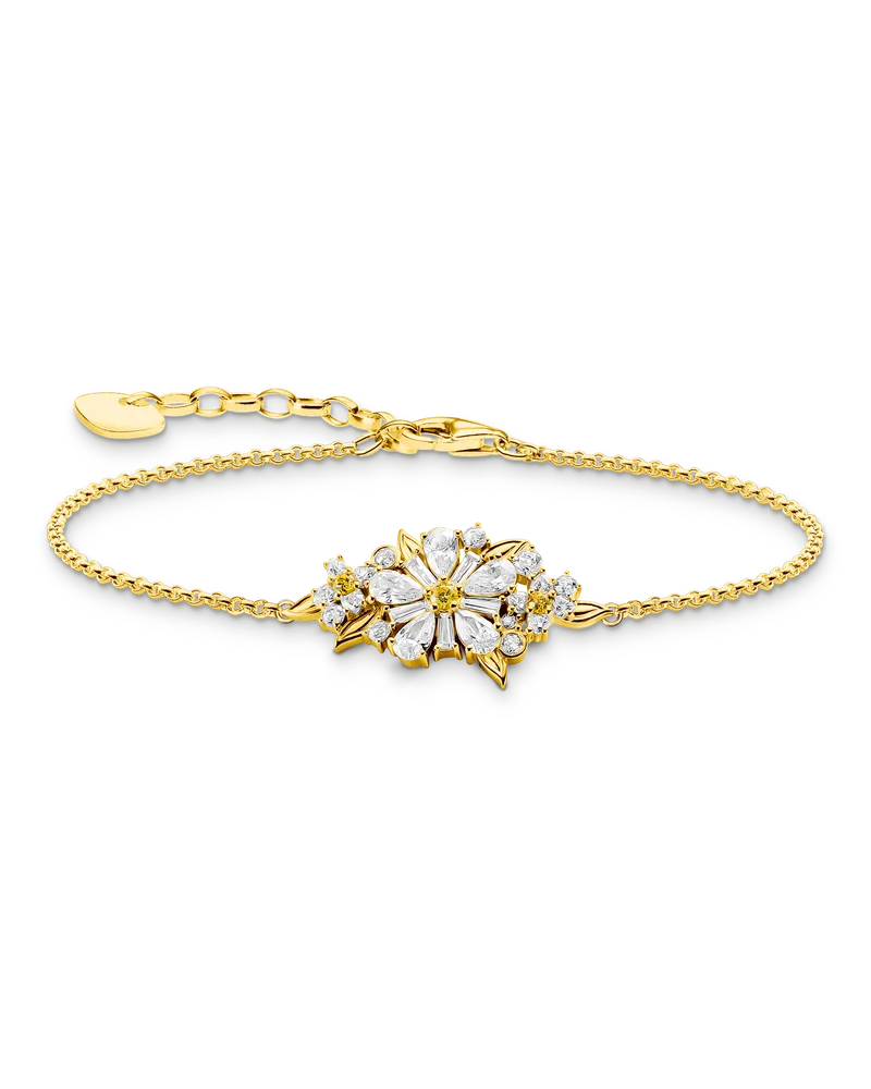 Thomas Sabo Damen Armband Blume Lovely Daisy mit Steinen vergoldet, Sterlingsilber Gelbgold vergoldet Gelbgoldfarben