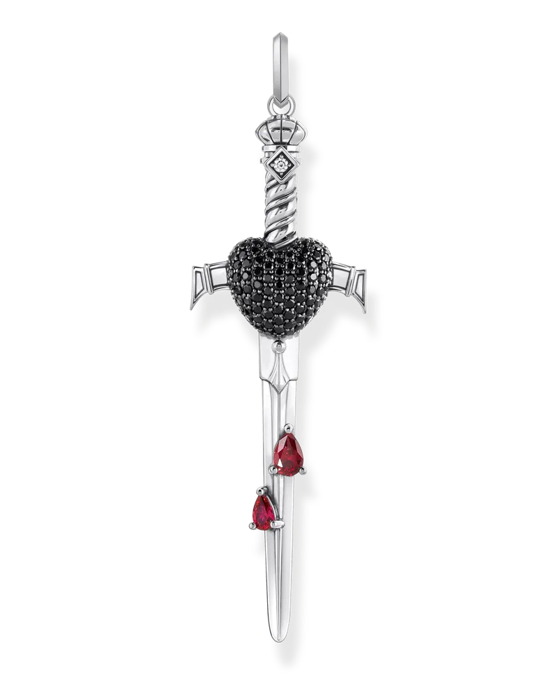 Thomas Sabo Herren Anhänger Schwert mit schwarzen und roten Steinen Silber geschwärzt, Sterlingsilber Schwarz
