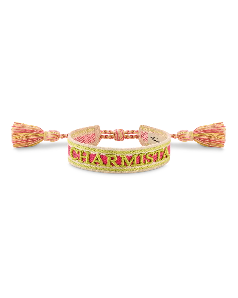 Thomas Sabo Damen Gewebtes Armband Charmista in Pink, Grün und Orange, 302, Charming Collection Mehrfarbige