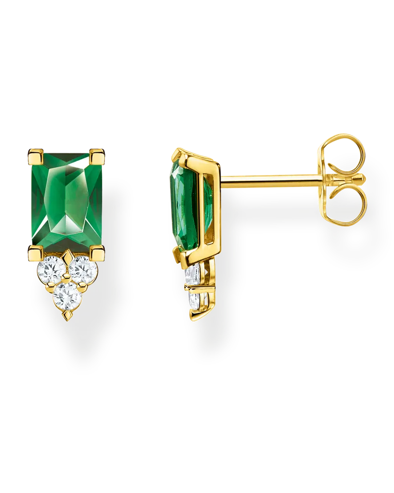 Thomas Sabo Damen Ohrstecker grüner Stein gold, Sterlingsilber Gelbgold vergoldet Gelbgoldfarben