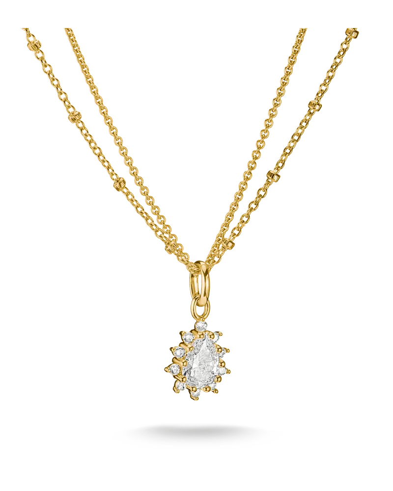 Thomas Sabo Damen Doppelkette mit weißem Zirkonia in Tropfenform, M01 Gelbgoldfarben