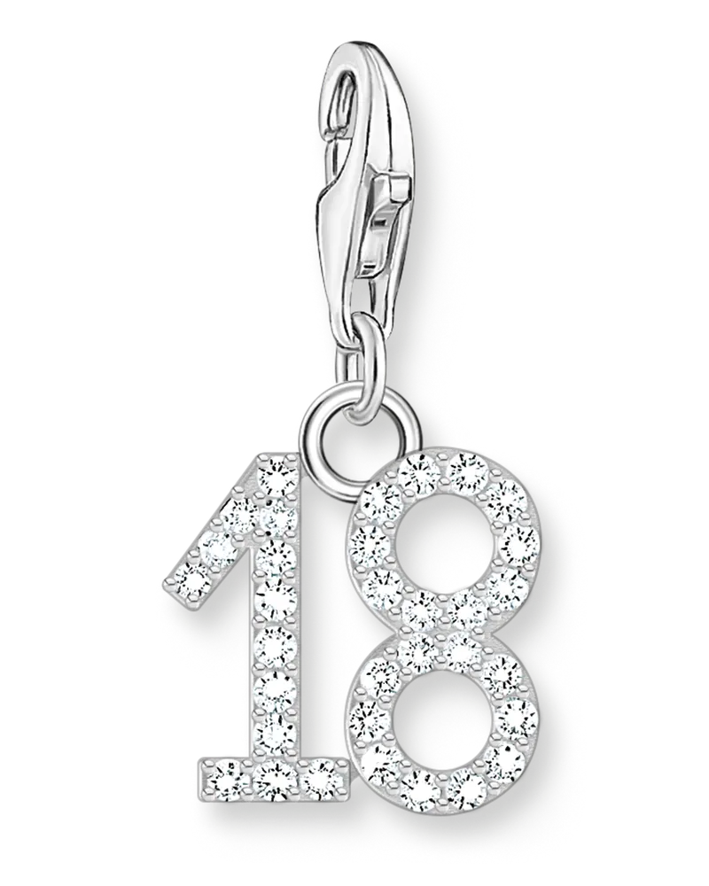 Thomas Sabo Damen Charm-Anhänger Zahl 18 mit weißen Steinen Silber, Sterlingsilber, Charm Club Collection Silberfarben