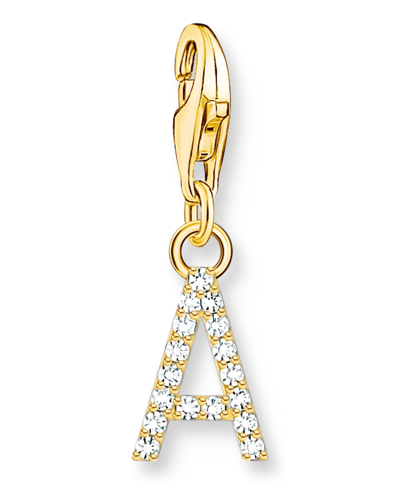 Thomas Sabo Damen Charm-Anhänger Buchstabe A mit weißen Steinen vergoldet, Sterlingsilber Gelbgold vergoldet, Charm Club Collection Gelbgoldfarben