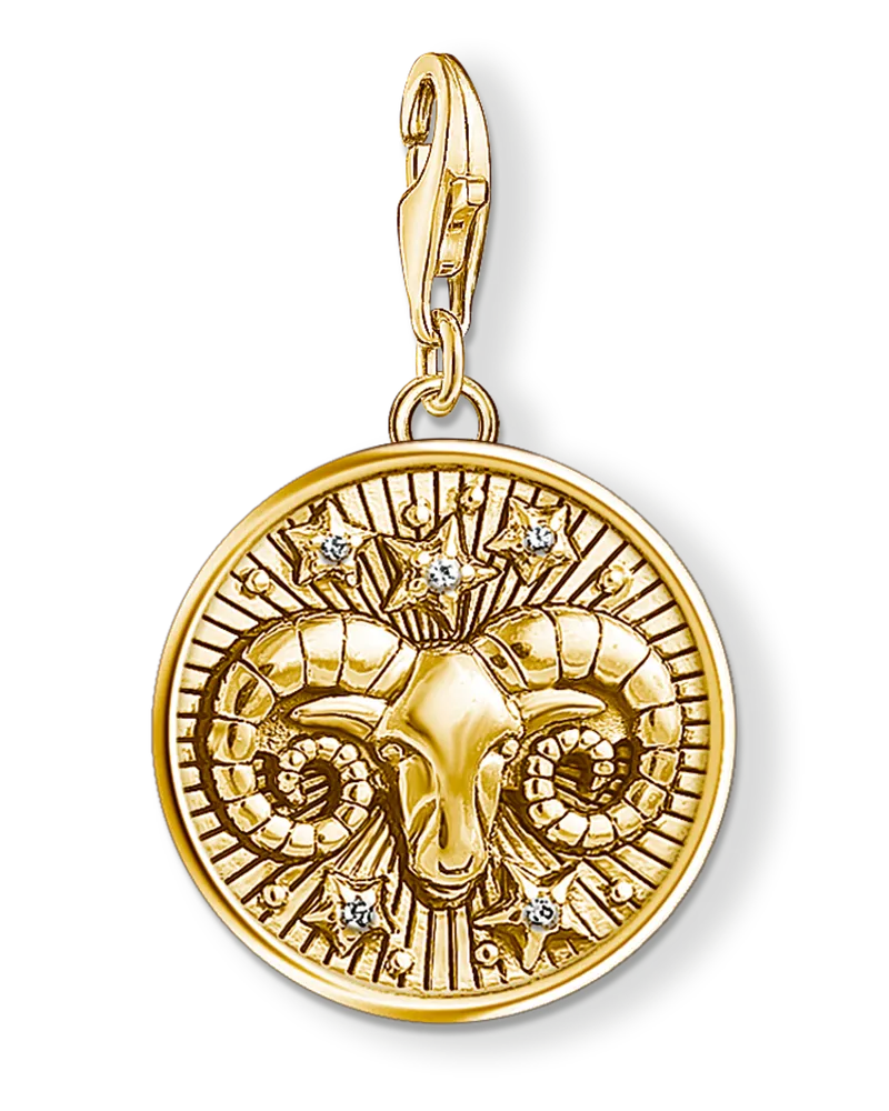 Thomas Sabo Herren Charm-Anhänger Sternzeichen Widder, Sterlingsilber Gelbgold vergoldet, Charm Club Collection Gelbgoldfarben