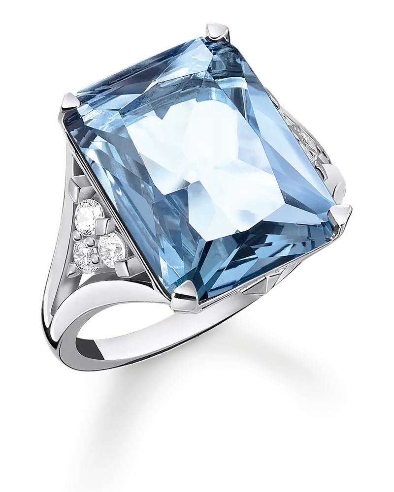 Thomas Sabo Damen Ring mit aqua und weißen Steinen Silber, Sterlingsilber Hellblau