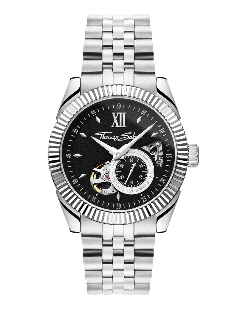 Thomas Sabo Herren Automatikuhr mit und schwarzem Zifferblatt silberfarben, Edelstahl Schwarz