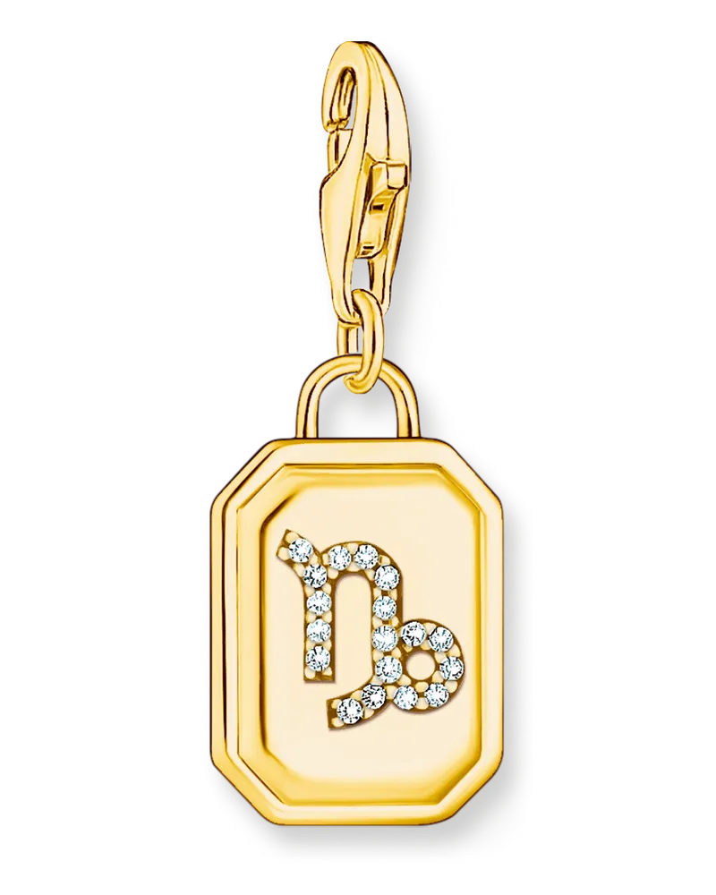 Thomas Sabo Damen Charm-Anhänger Sternzeichen Steinbock mit Steinen vergoldet, Sterlingsilber Gelbgold vergoldet, Charm Club Collection Gelbgoldfarben