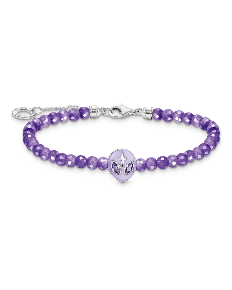 Thomas Sabo Damen Armband Beads mit Alienkopf und violetter Kaltemaille Silber, Sterlingsilber, Charming Collection Silberfarben